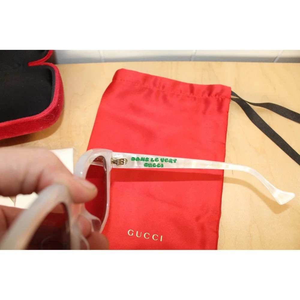 Gucci GG1376SA White Acetate 'Dans Le Vert ' Square Sunglasses w/ Case 55 18 145